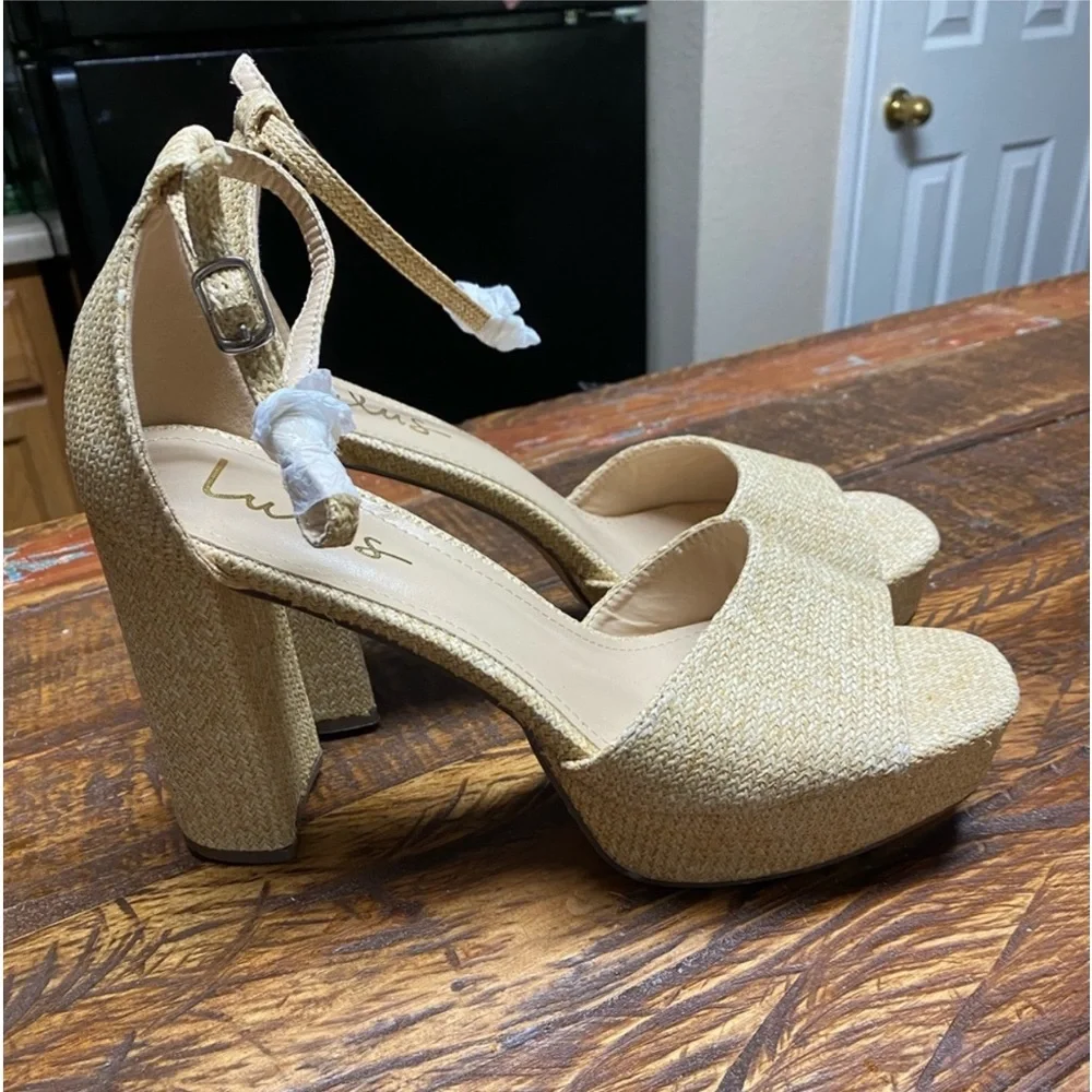 Lulus Kinuka Natural Raffia Ankle Strap High Heel Platform Sandals Size 11